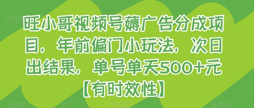 旺小哥视频号薅广告分成项目，年前偏门小玩法，次日出结果，单号单天500+元【有时效性】-紫爵资源库