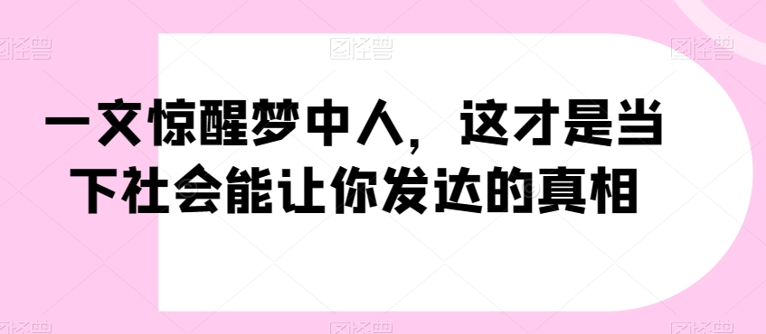 一文惊醒梦中人，这才是当下社会能让你发达的真相【公众号付费文章】-紫爵资源库