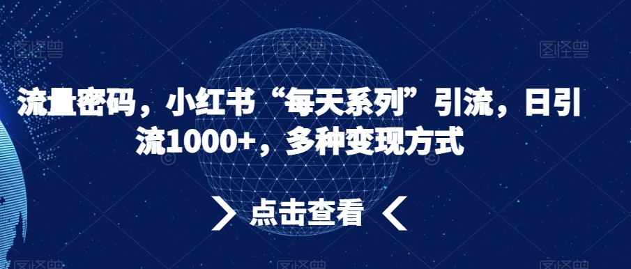 流量密码，小红书“每天系列”引流，日引流1000+，多种变现方式【揭秘】-紫爵资源库