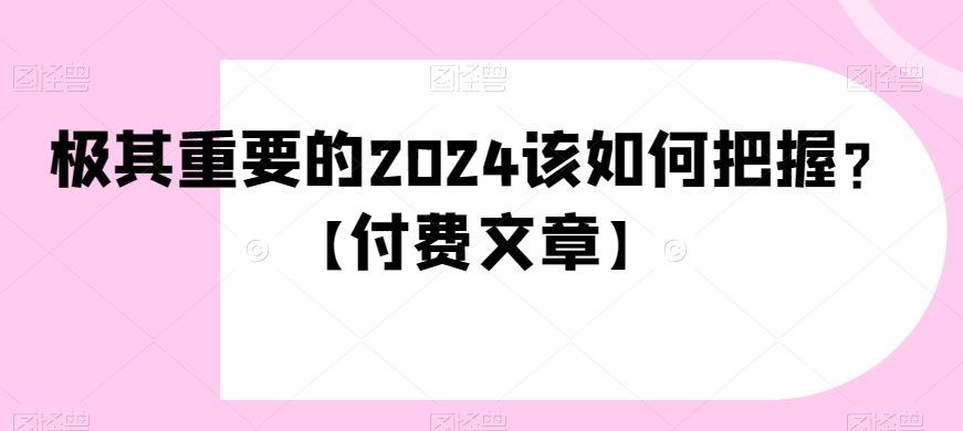 极其重要的2024该如何把握？【付费文章】-紫爵资源库