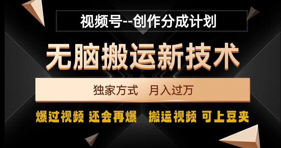 视频号无脑搬运新技术，破原创壕流量，独家方式，爆过视频，还会再爆【揭秘】-紫爵资源库