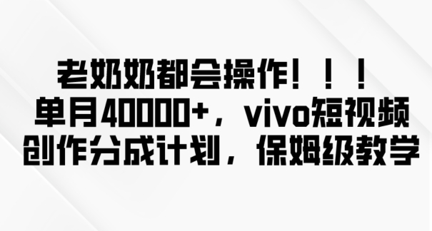 老奶奶都会操作，新平台无脑操作，单月40000+，vivo短视频创作分成计划【揭秘】-紫爵资源库