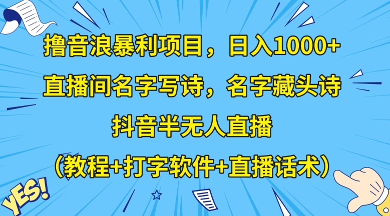 撸音浪暴利项目，日入1000+，直播间名字写诗，名字藏头诗，抖音半无人直播（教程+打字软件+直播话术）【揭秘】-紫爵资源库