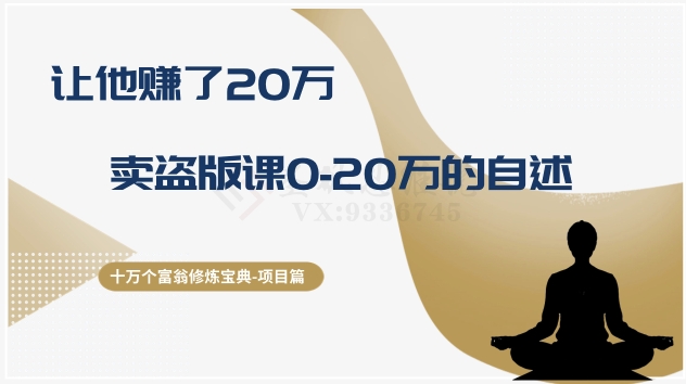 十万个富翁修炼宝典之9.让他赚了20万，卖盗版课0-20万的自述-紫爵资源库