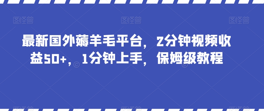 最新国外薅羊毛平台，2分钟视频收益50+，1分钟上手，保姆级教程【揭秘】-紫爵资源库