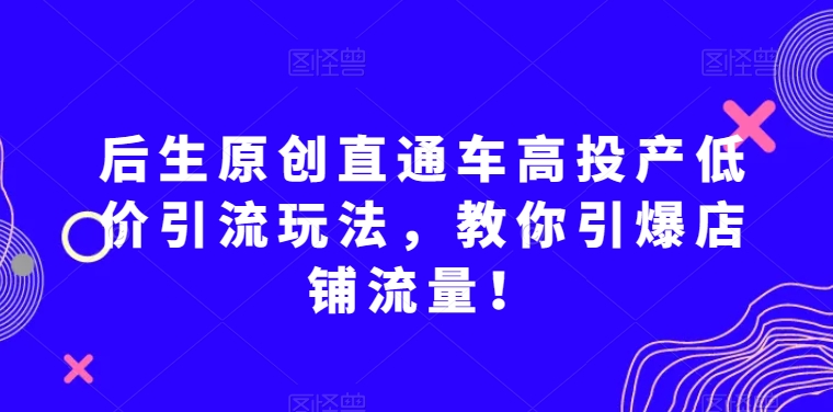 后生原创直通车高投产低价引流玩法，教你引爆店铺流量！-紫爵资源库