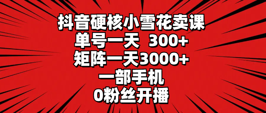 抖音硬核小雪花卖课，单号一天300+，矩阵一天3000+，一部手机0粉丝开播-紫爵资源库