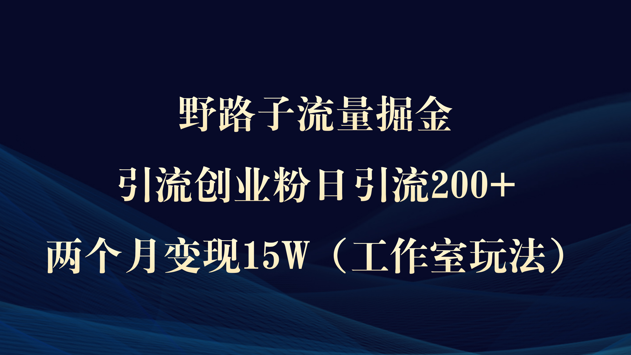 野路子流量掘金，引流创业粉日引流200+，两个月变现15W）-紫爵资源库