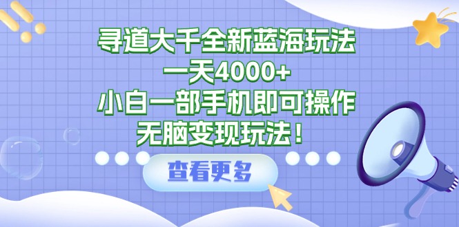 寻道大千全新蓝海玩法，一天4000+，小白一部手机即可操作，无脑变现玩法！-紫爵资源库