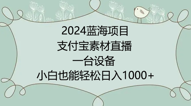 2024年蓝海项目，支付宝素材直播，无需出境，小白也能日入1000+ ，实操教程-紫爵资源库