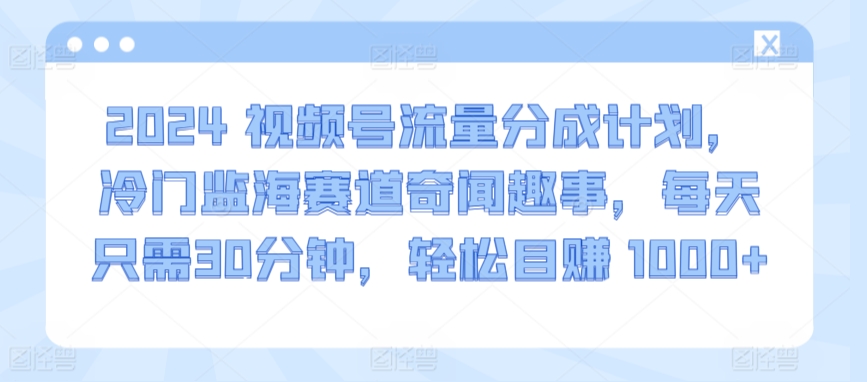 2024视频号流量分成计划，冷门监海赛道奇闻趣事，每天只需30分钟，轻松目赚 1000+-紫爵资源库