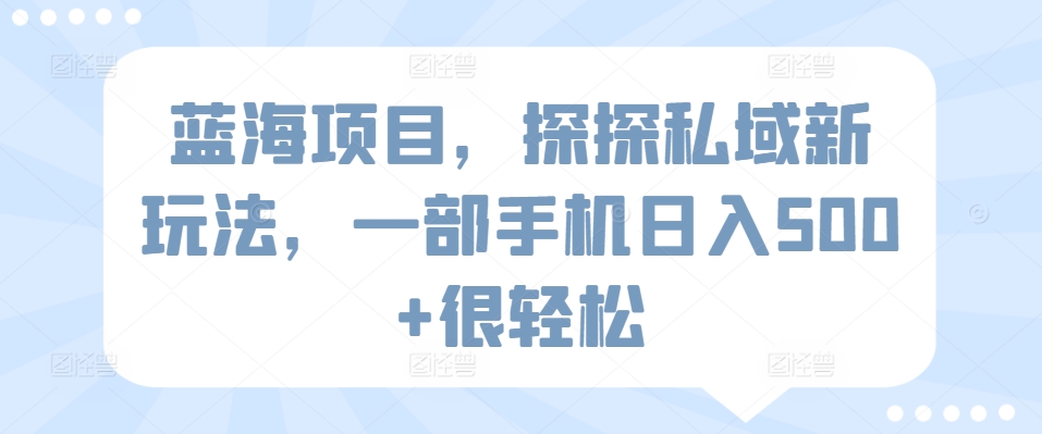 蓝海项目，探探私域新玩法，一部手机日入500+很轻松-紫爵资源库