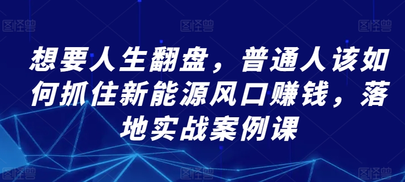 想要人生翻盘，普通人该如何抓住新能源风口赚钱，落地实战案例课-紫爵资源库