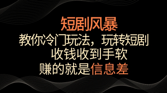 短剧风暴，教你冷门玩法，玩转短剧，收钱收到手软-紫爵资源库