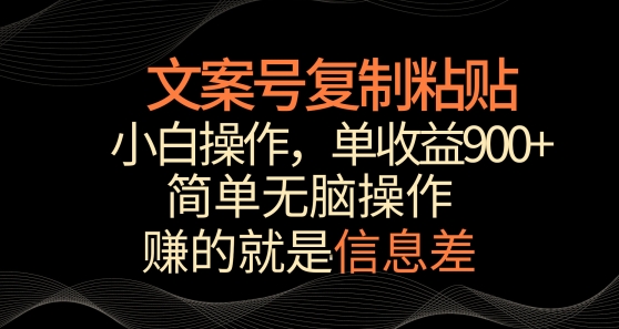 文案号掘金，简单复制粘贴，小白操作，单作品收益900+-紫爵资源库