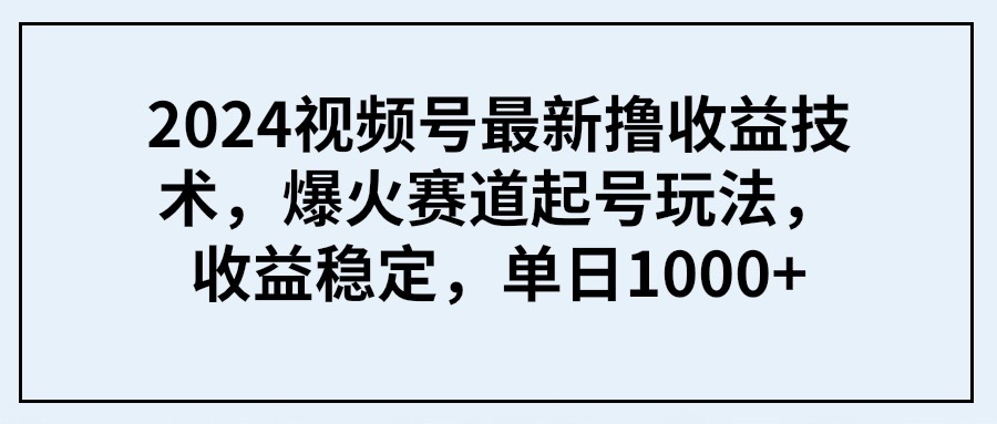 2024视频号最新撸收益技术，爆火赛道起号玩法，收益稳定，单日1000+-紫爵资源库