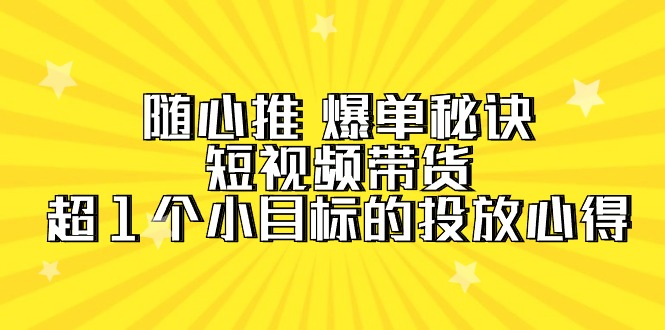 随心推 爆单秘诀，短视频带货-超1个小目标的投放心得-紫爵资源库