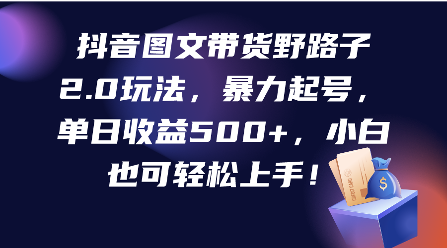 抖音图文带货野路子2.0玩法，暴力起号，单日收益500+，小白也可轻松上手！-紫爵资源库