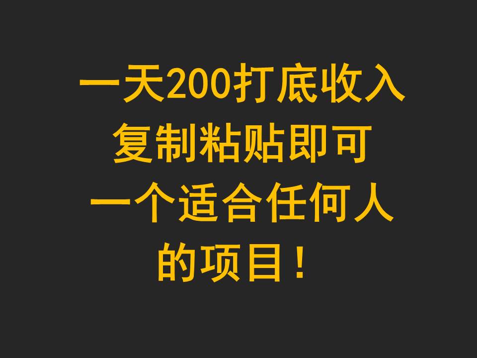 一天200打底收入，复制粘贴即可，一个适合任何人的项目！-紫爵资源库