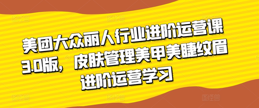 美团大众丽人行业进阶运营课3.0版，皮肤管理美甲美睫纹眉进阶运营学习-紫爵资源库