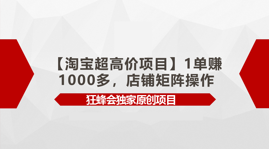 【淘宝超高价项目】1单赚1000多，店铺矩阵操作-紫爵资源库