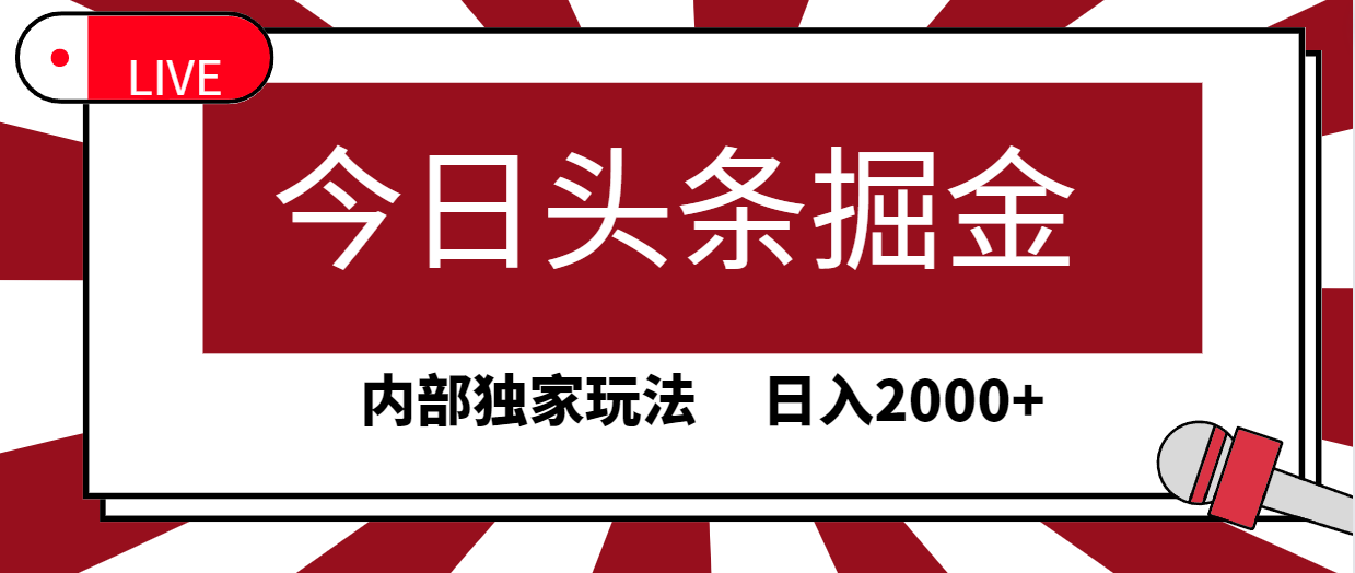 今日头条掘金，30秒一篇文章，内部独家玩法，日入2000+-紫爵资源库