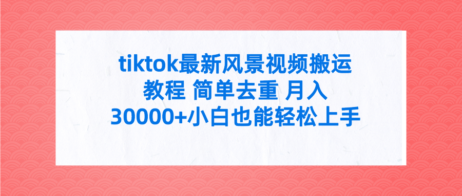 tiktok最新风景视频搬运教程 简单去重 月入30000+附全套工具-紫爵资源库