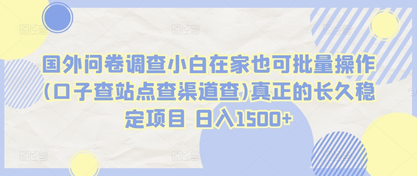 国外问卷调查小白在家也可批量操作(口子查站点查渠道查)真正的长久稳定项目 日入1500+-紫爵资源库