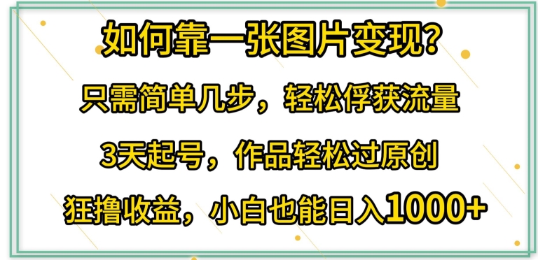 如何靠一张图片变现?只需简单几步，轻松俘获流量，3天起号，作品轻松过原创-紫爵资源库