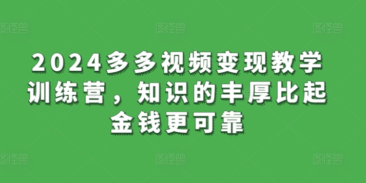 2024多多视频变现教学训练营，知识的丰厚比起金钱更可靠-紫爵资源库