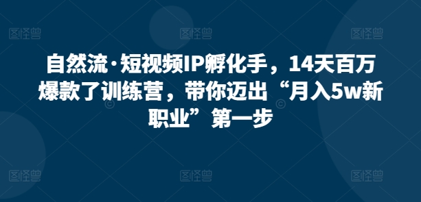 自然流·短视频IP孵化手，14天百万爆款了训练营，带你迈出“月入5w新职业”第一步-紫爵资源库