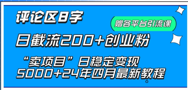 抖音评论区8字日截流200+创业粉 “卖项目”日稳定变现5000+-紫爵资源库