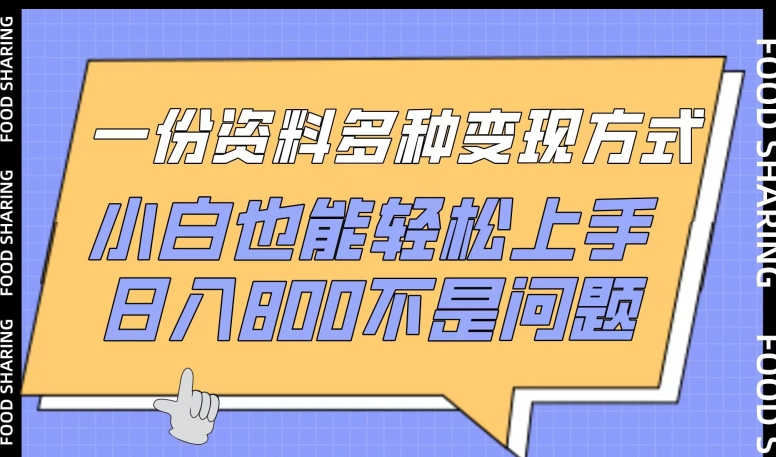 一份资料多种变现方式，小白也能轻松上手，日入800不是问题-紫爵资源库