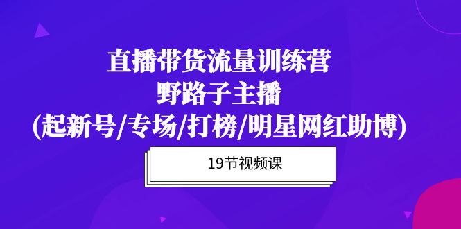 直播带货流量特训营，野路子主播(起新号/专场/打榜/明星网红助博)19节课-紫爵资源库