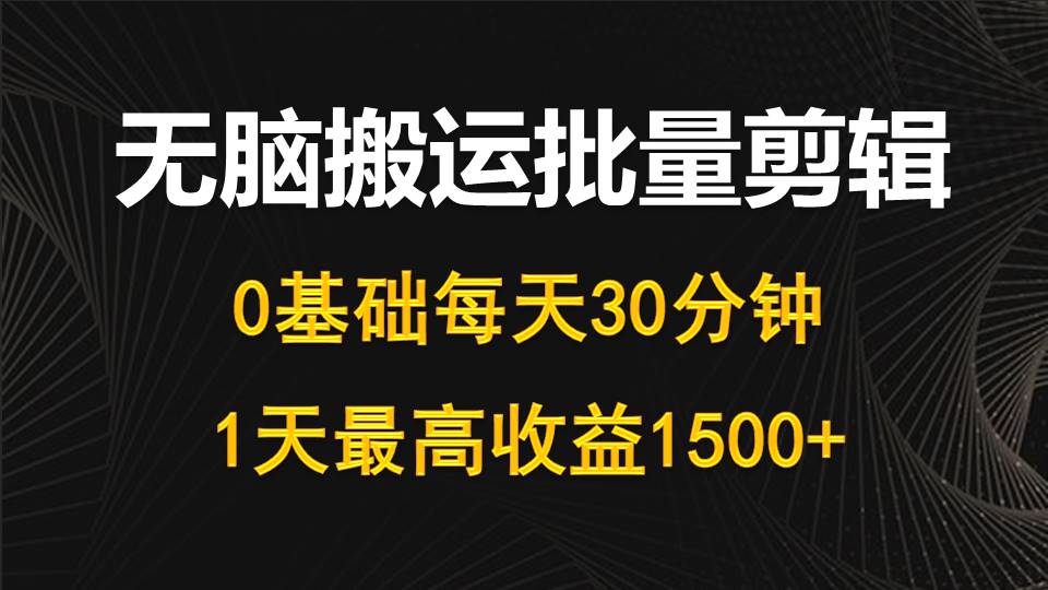 每天30分钟，0基础无脑搬运批量剪辑，1天最高收益1500+-紫爵资源库