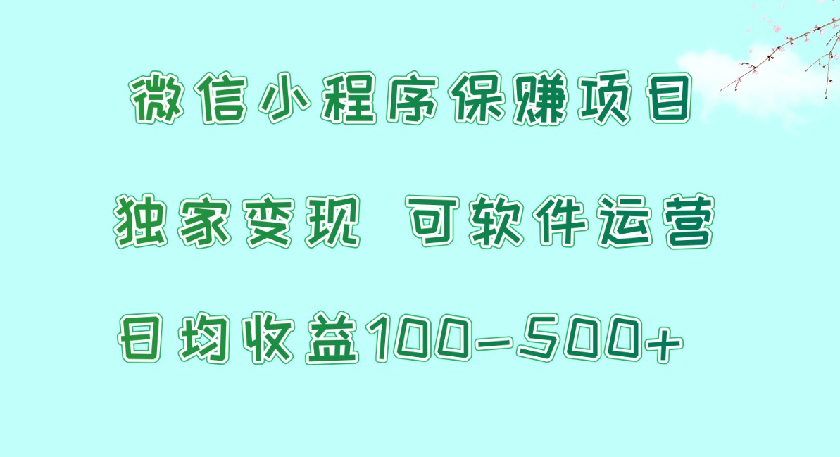 微信小程序保赚项目，日均收益100~500+，独家变现，可软件运营-紫爵资源库