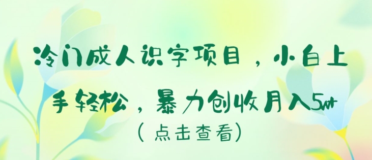 冷门成人识字项目，小白上手轻松，暴力创收月入5w+-紫爵资源库