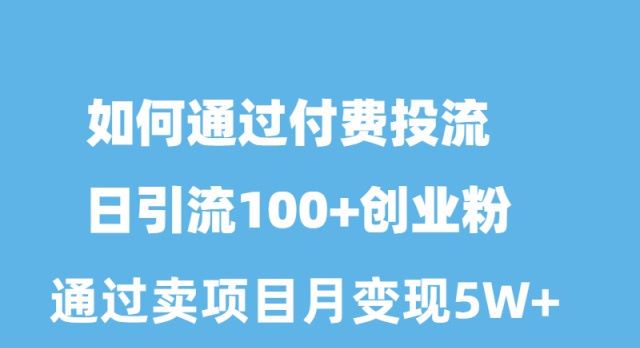 如何通过付费投流日引流100+创业粉月变现5W+-紫爵资源库