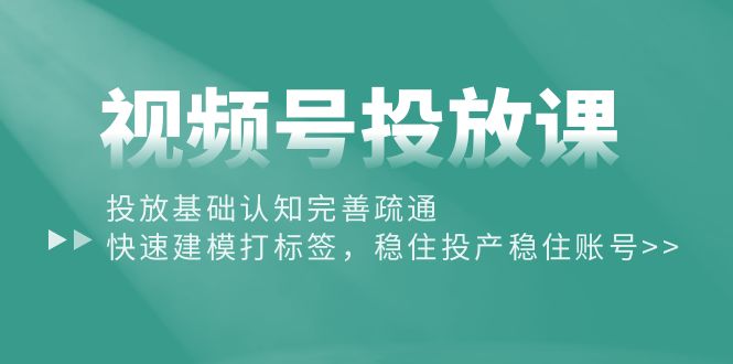 视频号投放课：投放基础认知完善疏通，快速建模打标签，稳住投产稳住账号-紫爵资源库