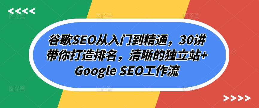 谷歌SEO从入门到精通，30讲带你打造排名，清晰的独立站+Google SEO工作流-紫爵资源库