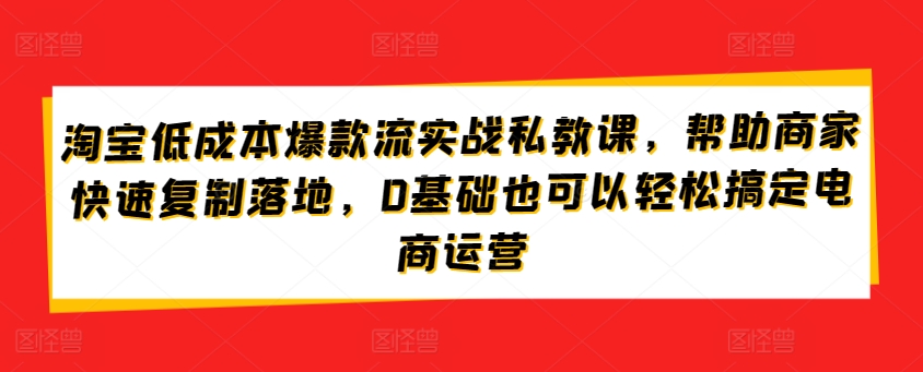 淘宝低成本爆款流实战私教课，帮助商家快速复制落地，0基础也可以轻松搞定电商运营-紫爵资源库