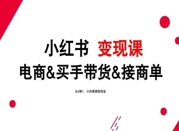 2024年最新小红书变现课，电商&买手带货&接商单，从0到1，小白高效轻创业-紫爵资源库