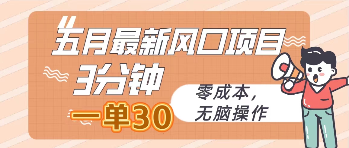 五月最新风口项目，3分钟一单30，零成本，无脑操作-紫爵资源库