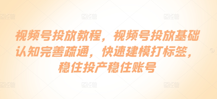 视频号投放教程，​视频号投放基础认知完善疏通，快速建模打标签，稳住投产稳住账号-紫爵资源库