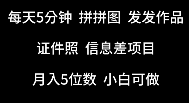 每天5分钟，拼拼图发发作品，证件照信息差项目，小白可做-紫爵资源库