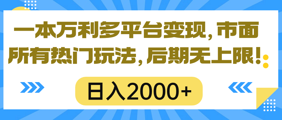 一本万利多平台变现，市面所有热门玩法，日入2000+，后期无上限！-紫爵资源库