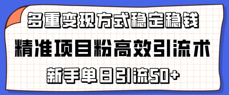 精准项目粉高效引流术，新手单日引流50+，多重变现方式稳定赚钱-紫爵资源库