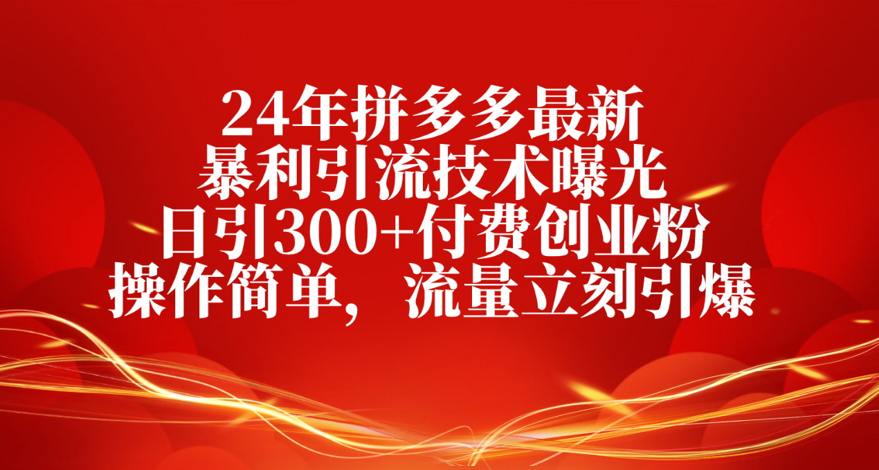 24年拼多多最新暴利引流技术曝光，日引300+付费创业粉，操作简单，流量…-紫爵资源库