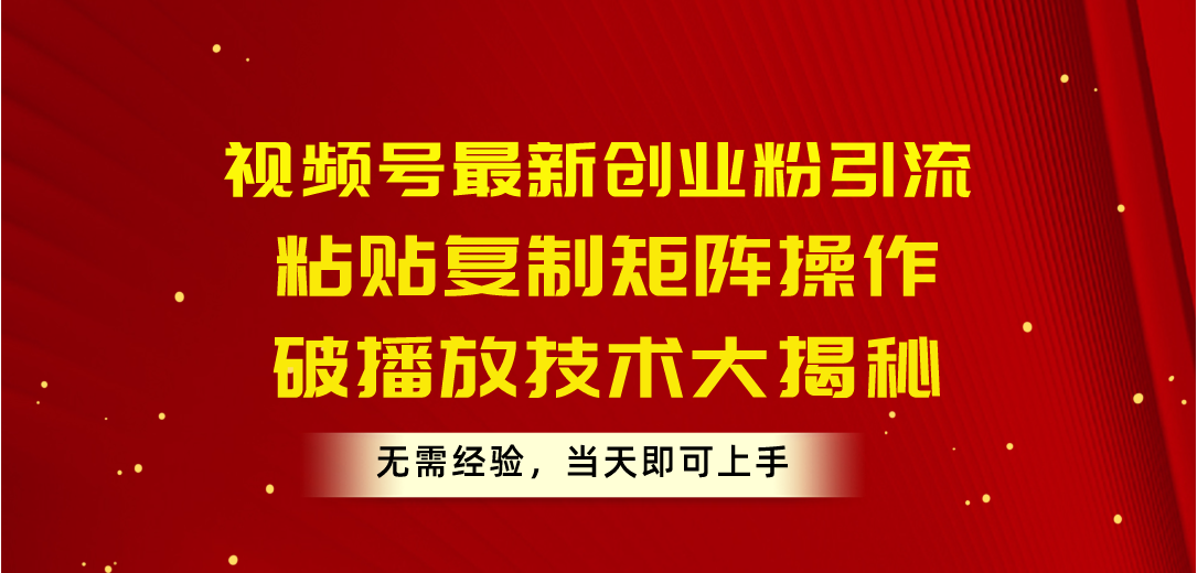 视频号最新创业粉引流，粘贴复制矩阵操作，破播放技术大揭秘，无需经验…-紫爵资源库