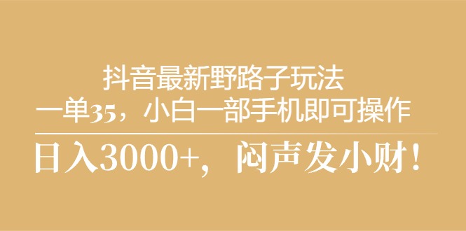 抖音最新野路子玩法，一单35，小白一部手机即可操作，，日入3000+，闷…-紫爵资源库